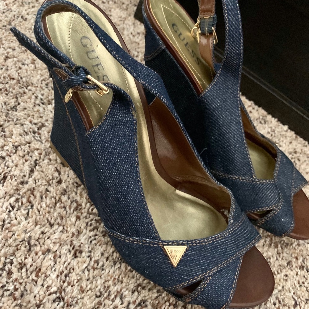 Guess Denim Slingback Wedges Sandals size 10M